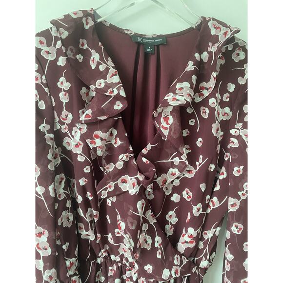 I.N.C INTERNATIONAL CONCEPTS BURGUNDY FLORAL DRESS SIZE 8 - Picture 8 of 10